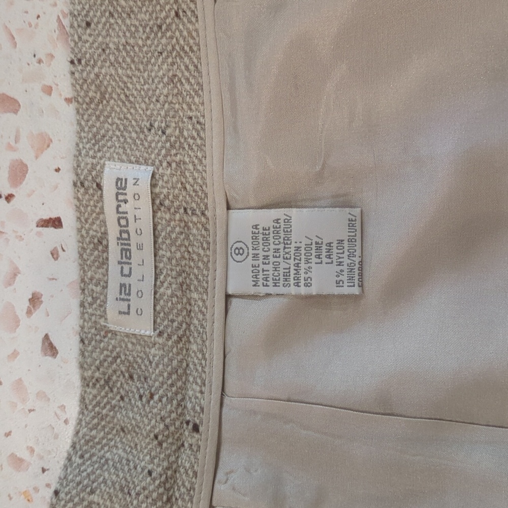 Liz Claiborne | Wrap Natural Tan/Specks Herringbone Fringed Waterfall Skirt | 8 - Picture 12 of 12